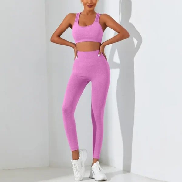 Conjunto de Yoga básico de 2 piezas sin costuras, chándal de alta elasticidad, conjunto de gimnasio, camisola cruzada en la espalda, Leggings de Control de barriga que se abrazan a la cadera - Image 3