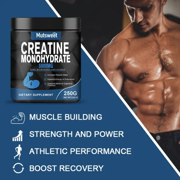 Creatina monohidratada, 5000 mg, constructor corporal, rendimiento energético, proteínas de suero sin ceto para la salud muscular, sin OGM, sin gluten - Image 4