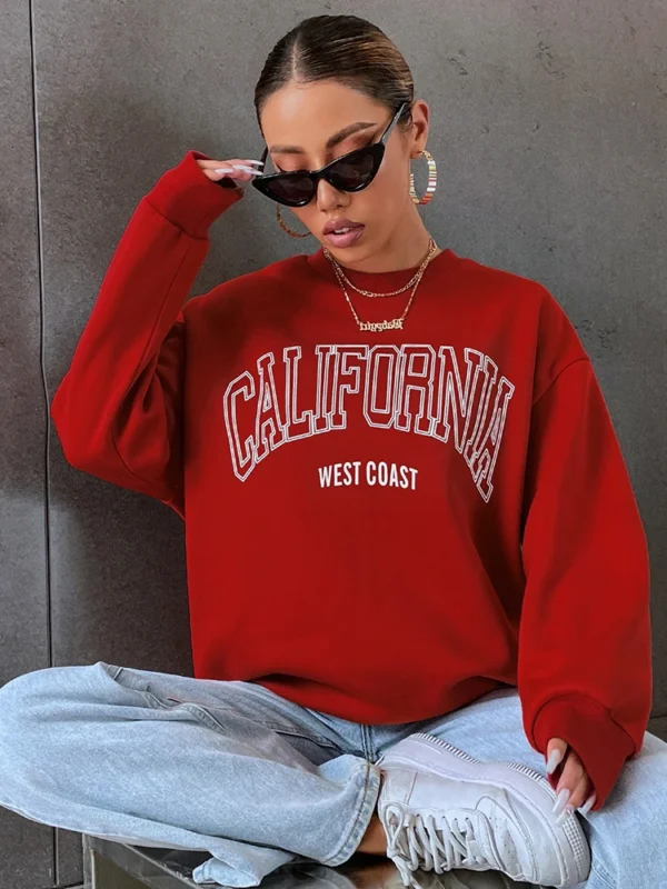 Sudadera con capucha con estampado de la costa occidental de California para mujer, jersey de manga larga con cuello redondo, ropa deportiva de tendencia coreana