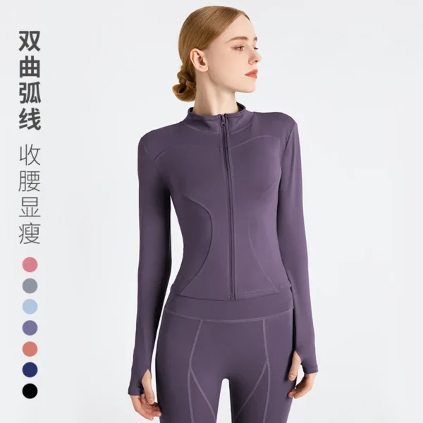 Chaqueta deportiva de manga larga para mujer, camisa de Yoga con cremallera para Fitness, ropa deportiva cálida para gimnasio, abrigos para correr, ropa de entrenamiento para ciclismo, Invierno - Image 5