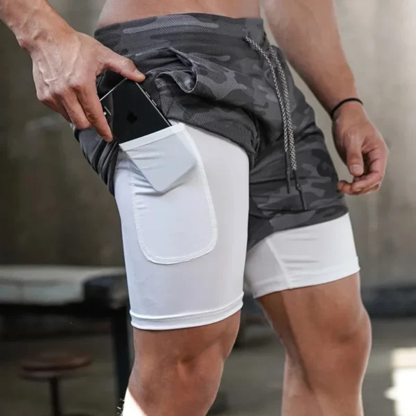 Pantalones cortos de camuflaje para correr para hombre, pantalones cortos deportivos para gimnasio 2 en 1, entrenamiento de secado rápido, gimnasio, Fitness, pantalones cortos para correr, pantalones cortos de verano para hombre - Image 2